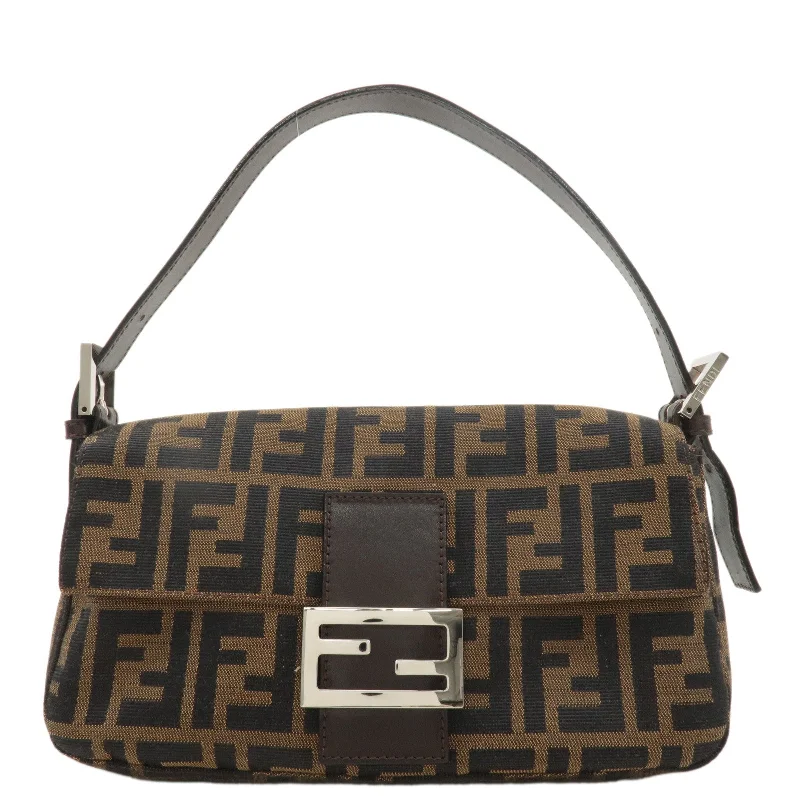 Fendi bags with a detachable tablet holder for using tablets on the goFENDI Mamma Baguette Canvas Leather Shoulder Bag Brown Black 26424