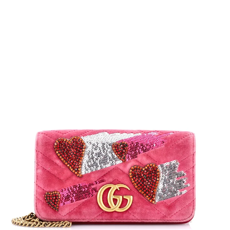 Affordable designer bag dupesGG Marmont Heart Chain Flap Bag Sequin Embellished Matelasse Velvet Mini