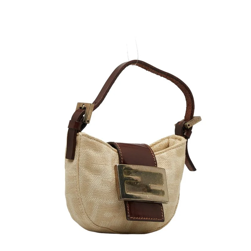 Fendi tote bags with a double - zip closure for enhanced securityFENDI Zucca Mini Baguette Handbag Shoulder Bag Beige Brown Canvas