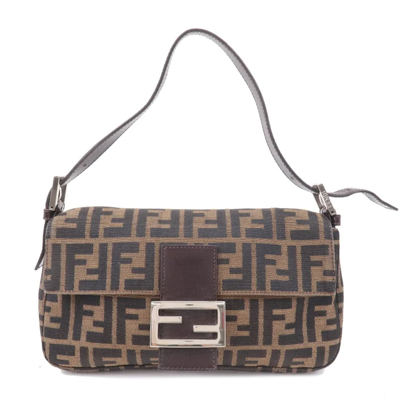 Fendi backpacks with a sleek, modern design and a matte finishFENDI Mamma Baguette Zucca Canvas Leather Bag Brown 26424