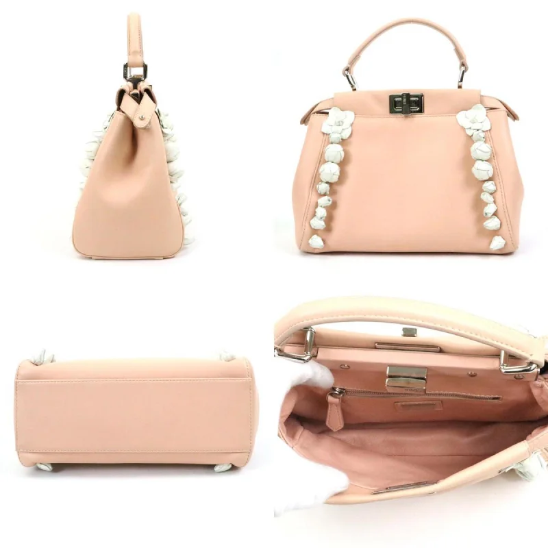 Ladies Fendi crossbody bags with a single - strap design for simplicity and ease of useFendi Handbag Shoulder Bag Mini Peekaboo Leather Pink Beige/White Silver Women's