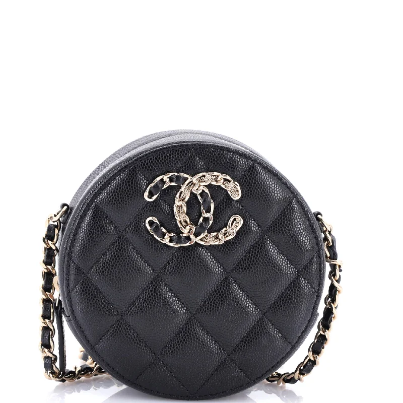 Luxury bags with chain strapsFrench New Wave Round Clutch with Chain Quilted Caviar