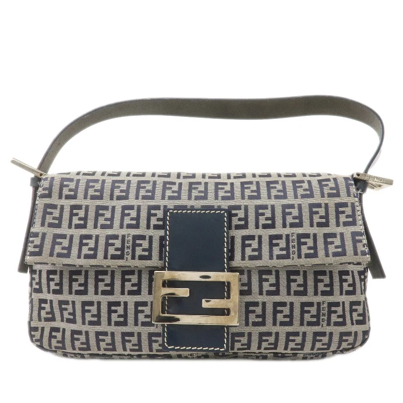 Fendi tote bags with a self - cleaning interior lining for easy maintenanceFENDI Mamma Baguette Canvas Shoulder Bag Brown Navy 26424