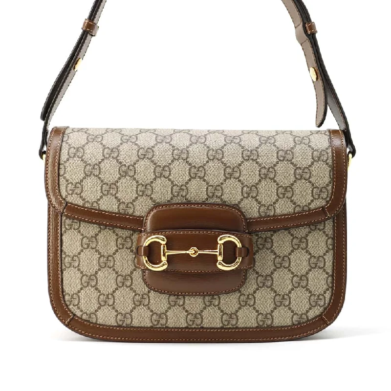 Gucci backpacks for women with a hidden back pocketGUCCI Horsebit 1955 Shoulder Bag Beige/Brown 602204 GG SupremeCanvas Leather