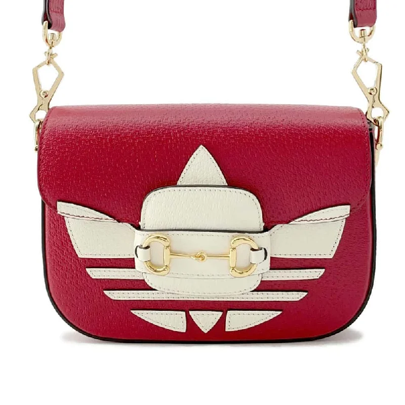 Gucci tote bags for women with a water - resistant coatingGUCCI Horsebit 1955 Shoulder Bag Adidas collaboration Red/White 658574 Leather