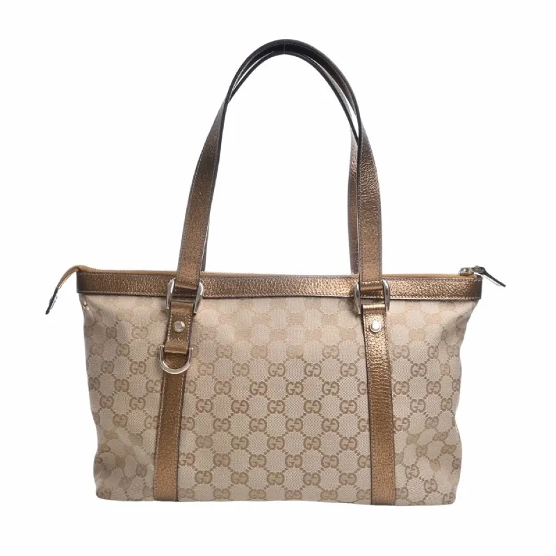 Women Gucci crossbody bags with a woven leather strapGucci GG Canvas Leather Tote Bag 141470 Beige/Gold Women's