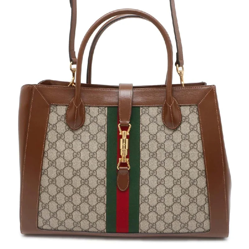 Gucci handbags for women with a patent - leather finishGUCCI Jackie 1961 2way Shoulder Bag Brown/Beige 649015 GG SupremeCanvas Leather Size Large