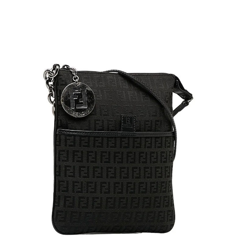 Fendi crossbody bags with a woven leather strap for a unique texture and visual appealFendi Zkino Slipper Shoulder Bag 8BT150 Black Canvas Leather Ladies Fendi