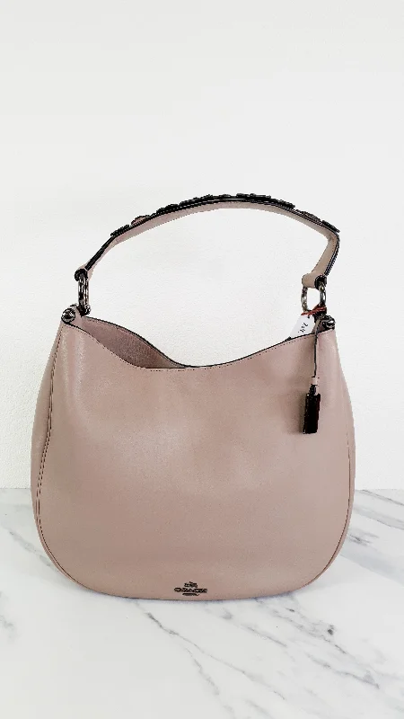 Ladies Coach shoulder bags with a magnetic - closure flap for easy accessCoach Nomad Hobo in Grey Birch Taupe Willow with Tea Rose Details - Crossbody Shoulder Bag with - Coach 55543