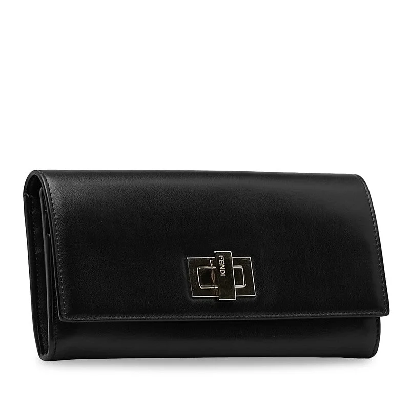 Ladies Fendi Peekaboo bags with a front - pocket organizer for quick access to essentialsFendi Pikachu Long Wallet 8M0377 Black Gold Leather Ladies Fendi