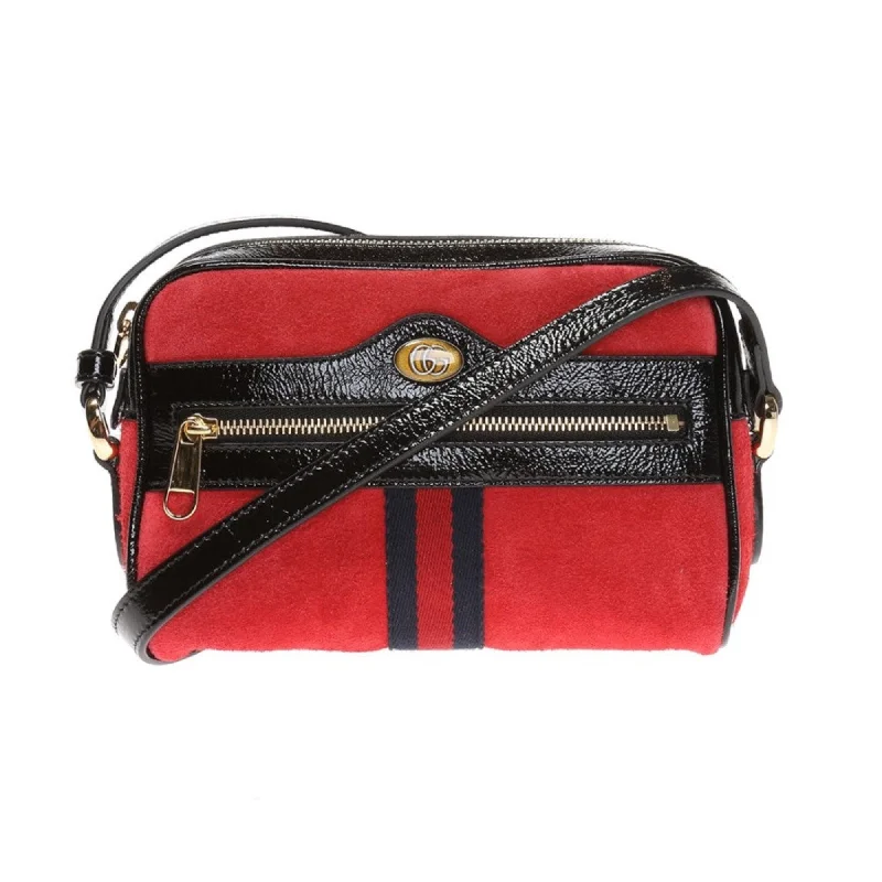 Women Gucci bags with a detachable mirror insideGucci Ophidia Red Suede Patent Web Mini Shoulder Bag