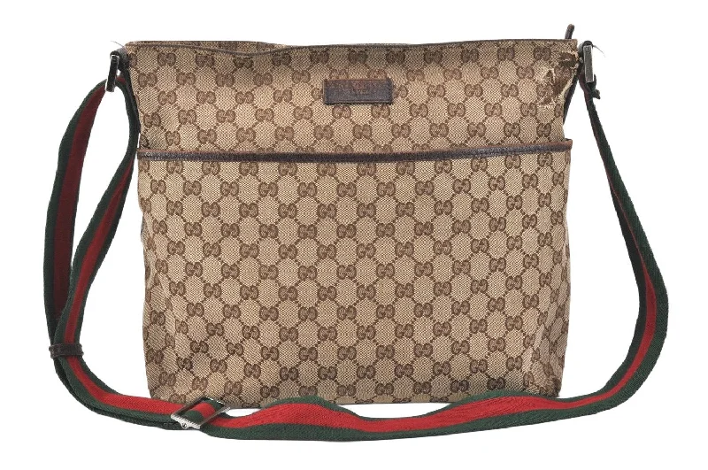 Ladies Gucci shoulder bags with a wide - width strapAuth GUCCI Web Sherry Line Shoulder Bag GG Canvas Leather 189751 Brown 2831K