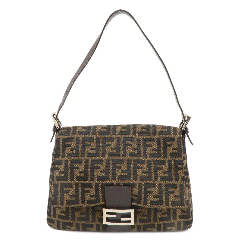 Fendi crossbody bags with a detachable wallet on chain for a hands - free wallet optionFENDI Mamma Baguette Zucca Canvas Leather Shoulder Bag 26325