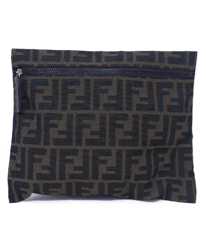 Ladies Fendi Peekaboo bags with a hand - carved leather detail for a unique and artisanal touchFendi Black & Brown Logo Cosmetic Bag