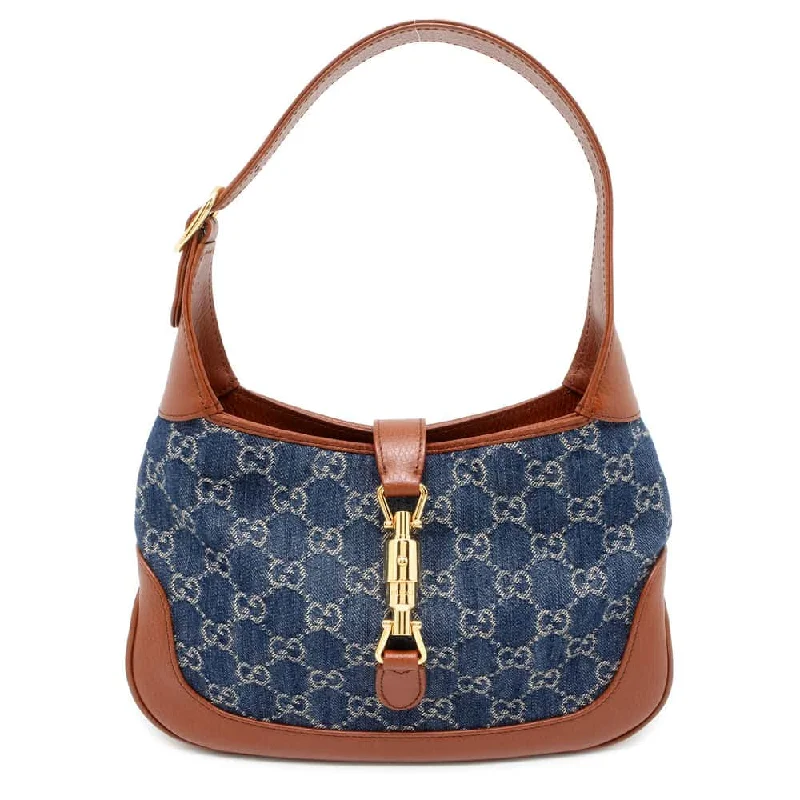 Women Gucci Sylvie bags with a monogram - embossed leatherGUCCI New Jackie Handbag Blue/Brown 636706 Denim Leather