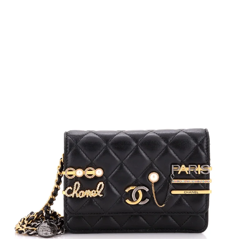 Luxury bags with chain strapsCoco Clips Wallet on Chain Embellished Quilted Lambskin Mini