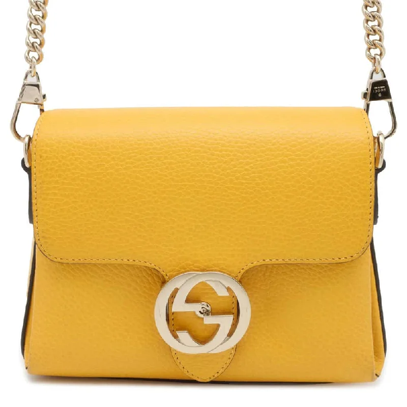 Gucci backpacks for women with a multi - pocket designGUCCI Interlocking G ChainShoulder Bag Yellow 607720 Leather