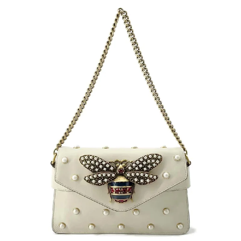 Ladies Gucci handbags with a detachable coin purse insideGUCCI Broadway ChainShoulder Bag White 453778 Leather Faux Pearl  Rhinestone