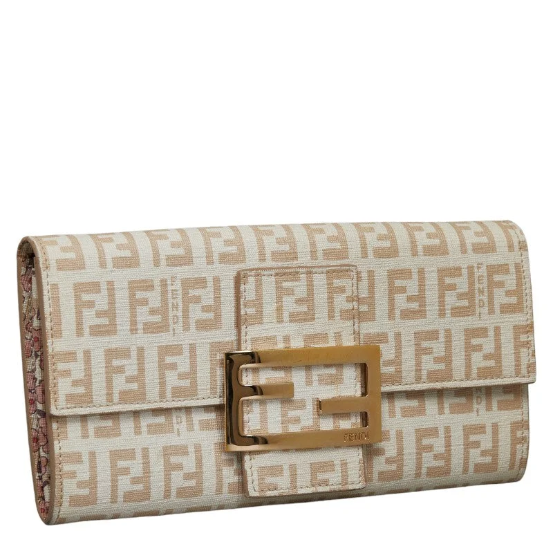 Fendi By The Way bags with a detachable pouch for separating small itemsFENDI Zucca Long Wallet Beige PVC Leather Ladies