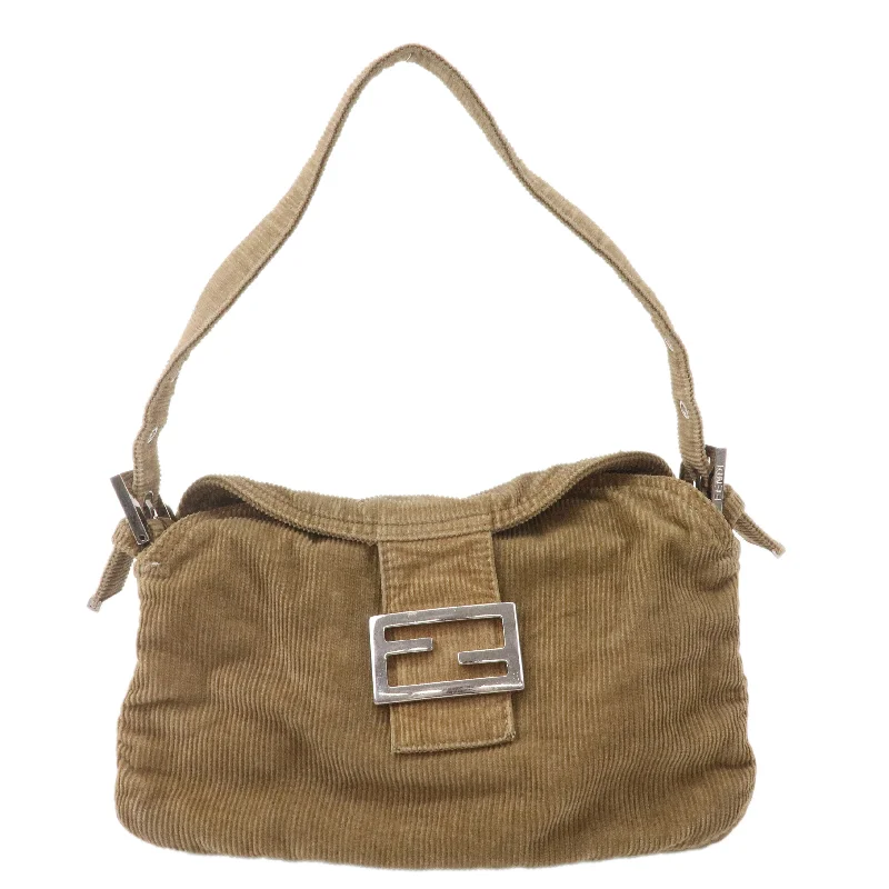 Small - sized Fendi crossbody bags in smooth calfskin leather for a compact and stylish carryFENDI Mamma Baguette Corduroy Shoulder Bag Khaki Brown 26725