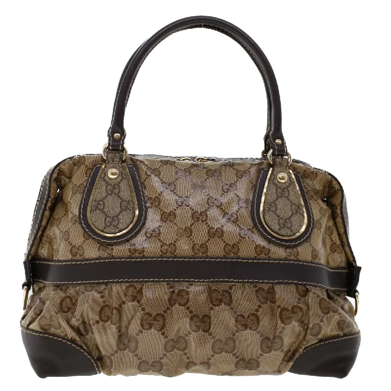 Women Gucci bags with a front - zip pocket for small itemsGucci GG Canvas Hand Bag Coated Canvas Beige Dark Brown 223962  hk739