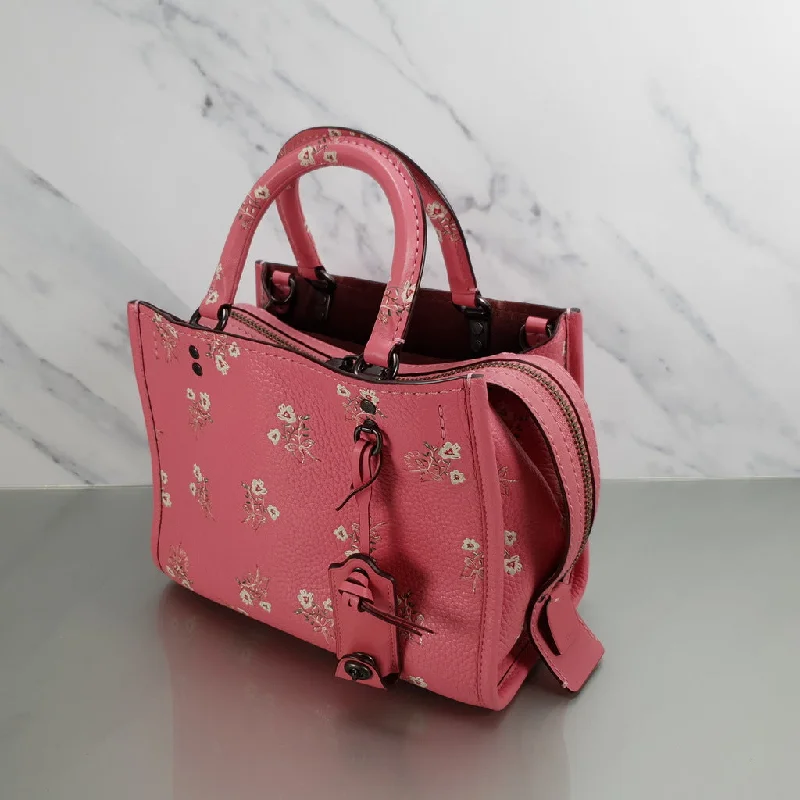 Ladies Coach shoulder bags with a magnetic - closure flap for easy accessCoach Rogue 25 in Pink Floral Bow - Pebble Leather Handbag - SAMPLE BAG