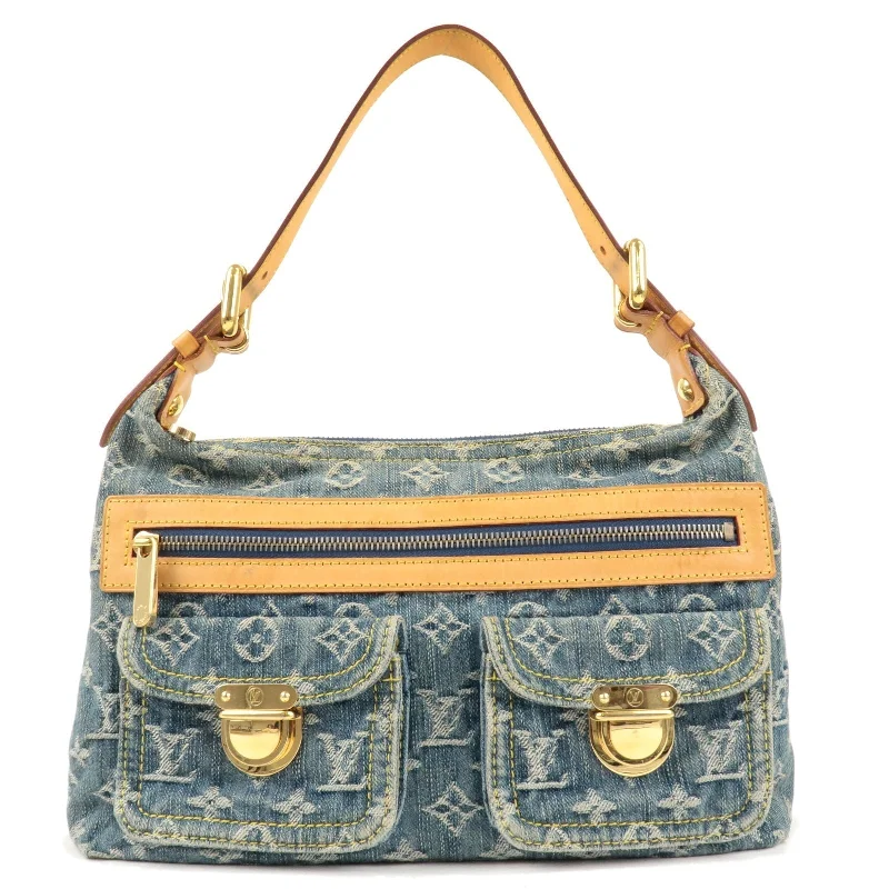 Louis Vuitton handbags with a back - zip pocket for storing valuablesLouis Vuitton Monogram Denim Baggy PM Shoulder Bag M95049