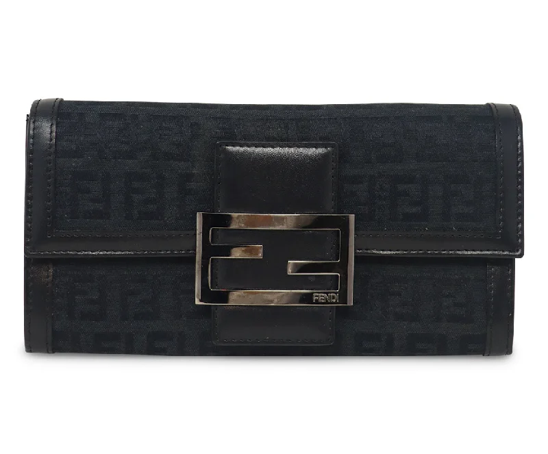 Fendi Peekaboo bags with a classic two - compartment design for organized storageFendi Black Leather & Monogram Canvas Wallet