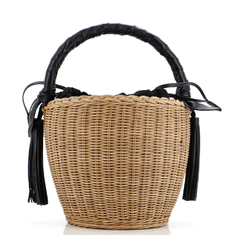 High-quality leather messenger bagsPanier Tassel Round Bucket Bag Wicker with Leather