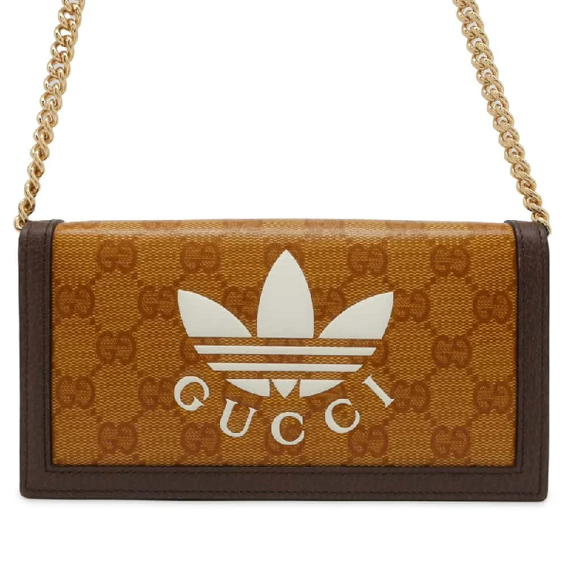 Ladies Gucci shoulder bags with a single - handle designGUCCI Adidas Collaboration Chain Wallet Yellow/Brown 621892 PVC/Leather