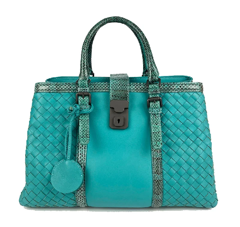 Bottega Veneta bags with leather - wrapped bucklesBottega Veneta Teal Nappa Ayers Small Roma Bag