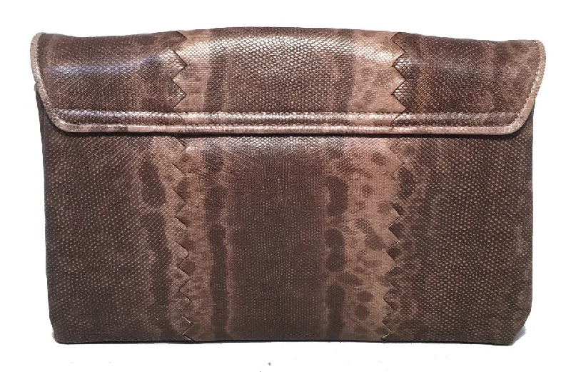 Bottega Veneta bags made of high - quality calfskinBottega Veneta Brown Lizard Leather Clutch