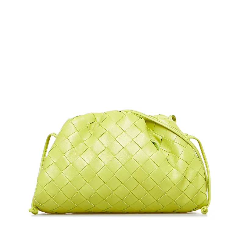 Bottega Veneta bags with embossed leather logosBottega Veneta The Mini Pouch Green Intrecciato