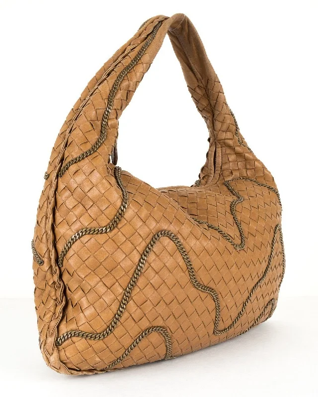 Bottega Veneta bags for hiking tripsBottega Veneta Brown Intrecciato Nappa Chain Hobo Bag