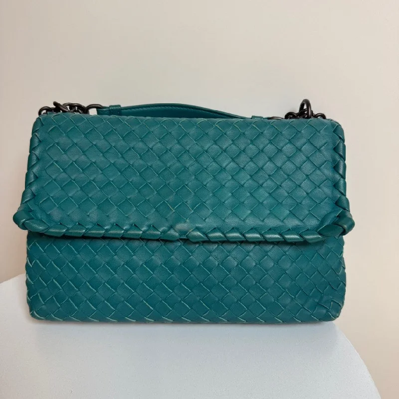 Bottega Veneta bags with transparent panelsBottega Veneta Olympia Crossbody Bag Teal Medium