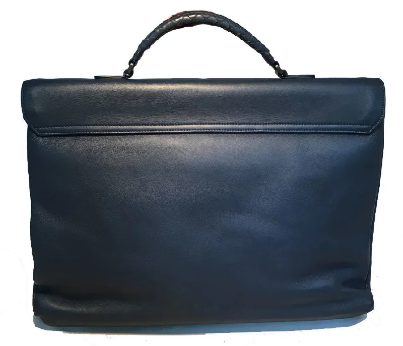 Bottega Veneta bags with studded accentsBottega Veneta Navy Blue Leather Briefcase