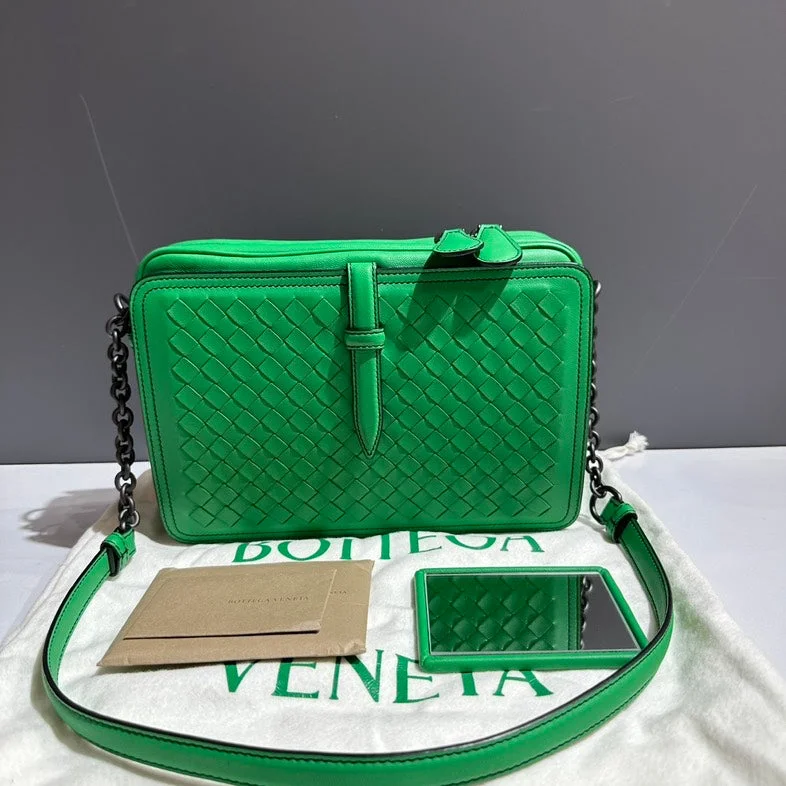 Bottega Veneta bags in metallic finishesBottega Veneta Green Intrecciato Leather Shoulder Bag Medium Size