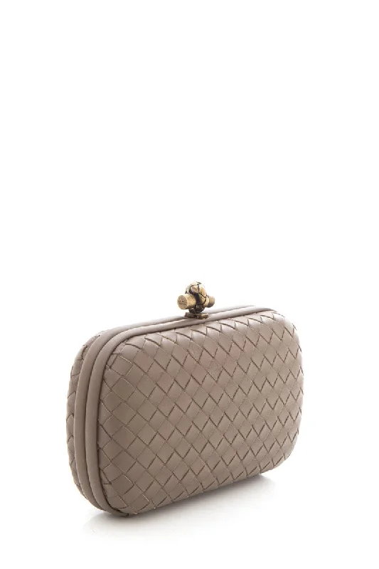 Bottega Veneta bags made of high - quality calfskinBottega Veneta Brown Woven Leather Knot Clutch