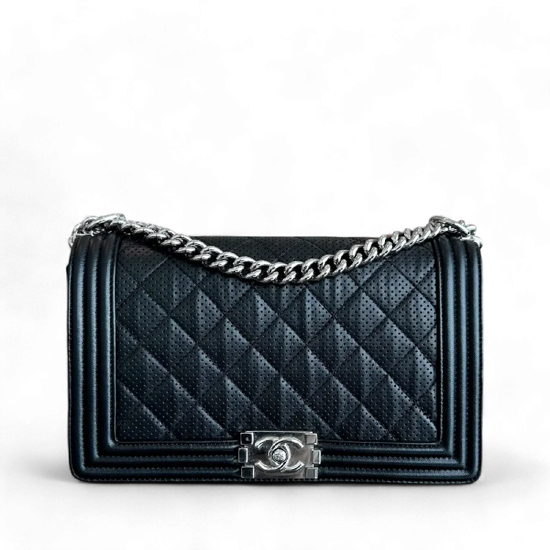 Chanel bags with the perfect balance of luxury and functionalityChanel Boy Medium - 28CM Perforated Quilted Lambskin Leboy Black SHW No 19