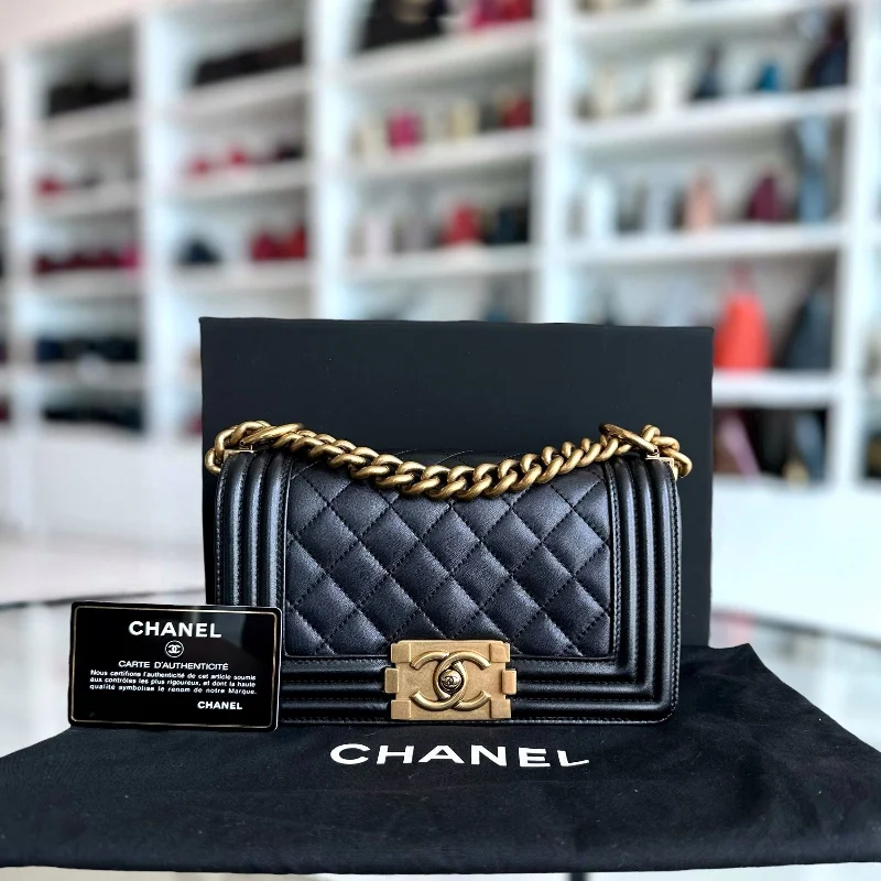 Chanel bags with adjustable chain strapsBoy Small 20CM Quilted Lambskin Leboy Iridescent Black GHW No 19