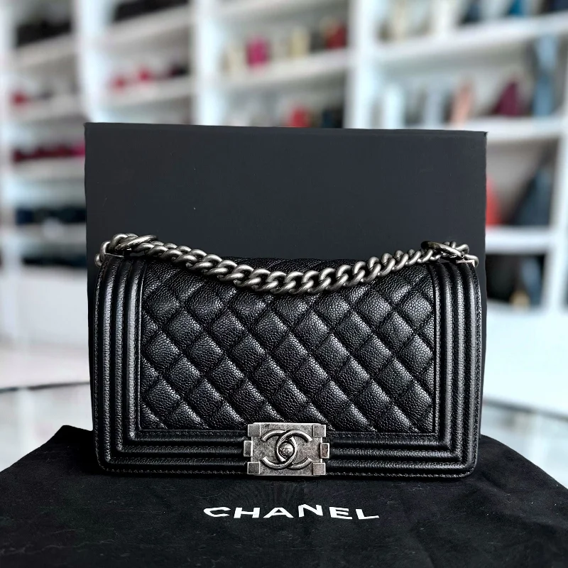 Chanel bags as wedding day accessoriesCaviar Boy Old Medium 25CM Quilted Calfskin Leboy Black RSHW No 20