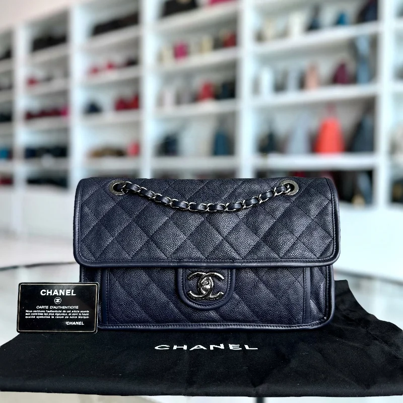 Chanel Luxury Handbag for High - End EventsCaviar French Riviera Seasonal Flap Quilted Calfskin Dark Blue SHW No 19