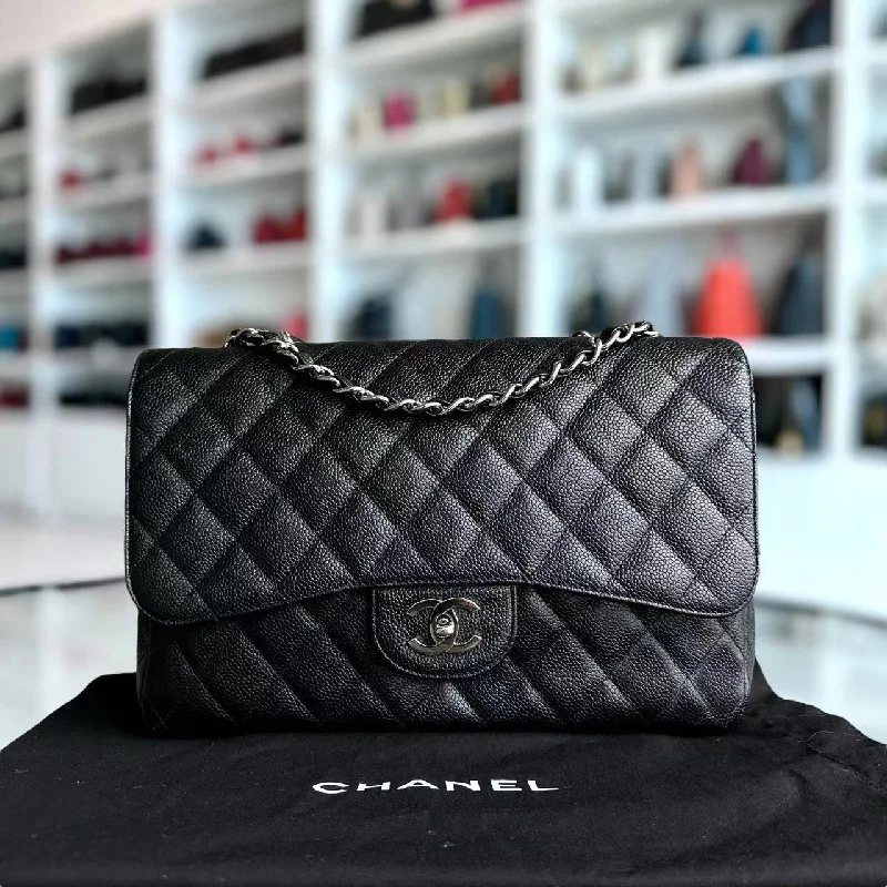 Chanel bags with intricate metal hardwareCaviar Jumbo Classic Flap Single Flap Quilted Calfskin Black SHW No 11