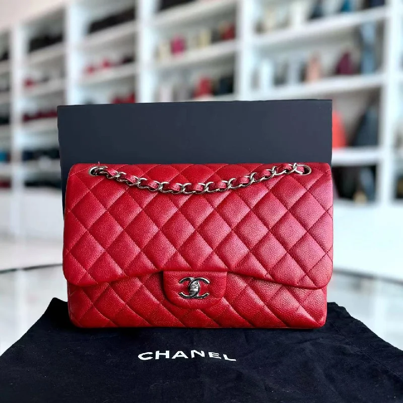 Chanel bags for the minimalist fashionCaviar Jumbo Double Flap Classic Flap Quilted Calfskin Red SHW No 19