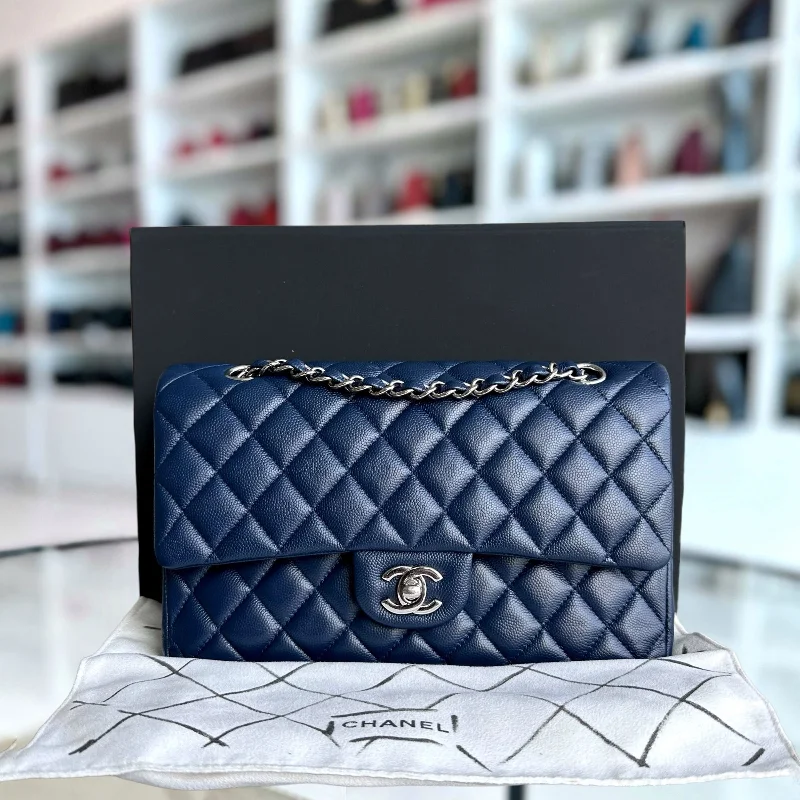 Chanel bags for a polished and professional appearanceCaviar Double Flap Quilted Calfskin Dark Blue SHW No 24