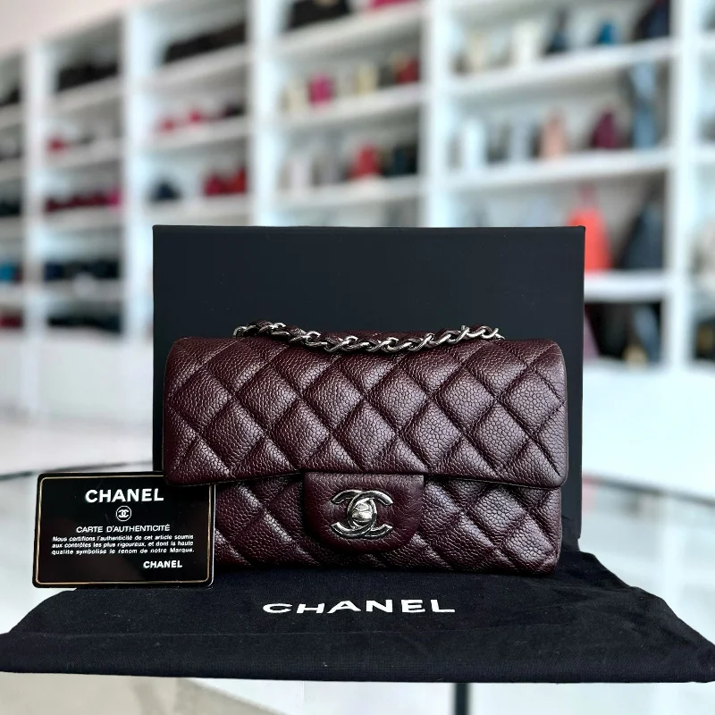 Chanel Classic Flap Bag for Evening PartyCaviar Mini Classic Flap 20CM Quilted Calfskin Burgundy SHW No 20