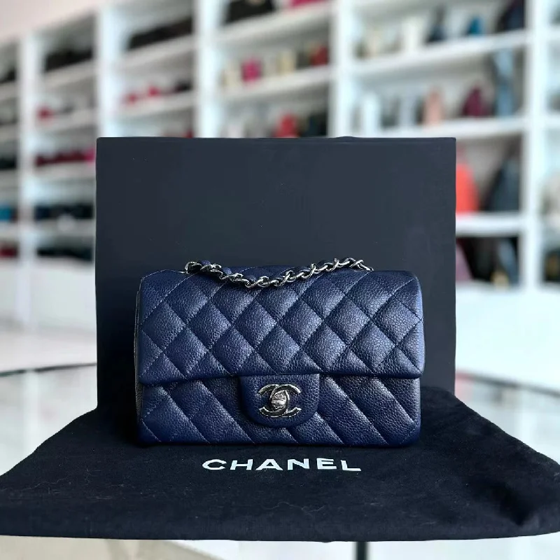 Chanel bags with the perfect balance of luxury and functionalityCaviar Mini Rectangular Classic Flap 20CM Quilted Calfskin Dark Blue SHW No 18