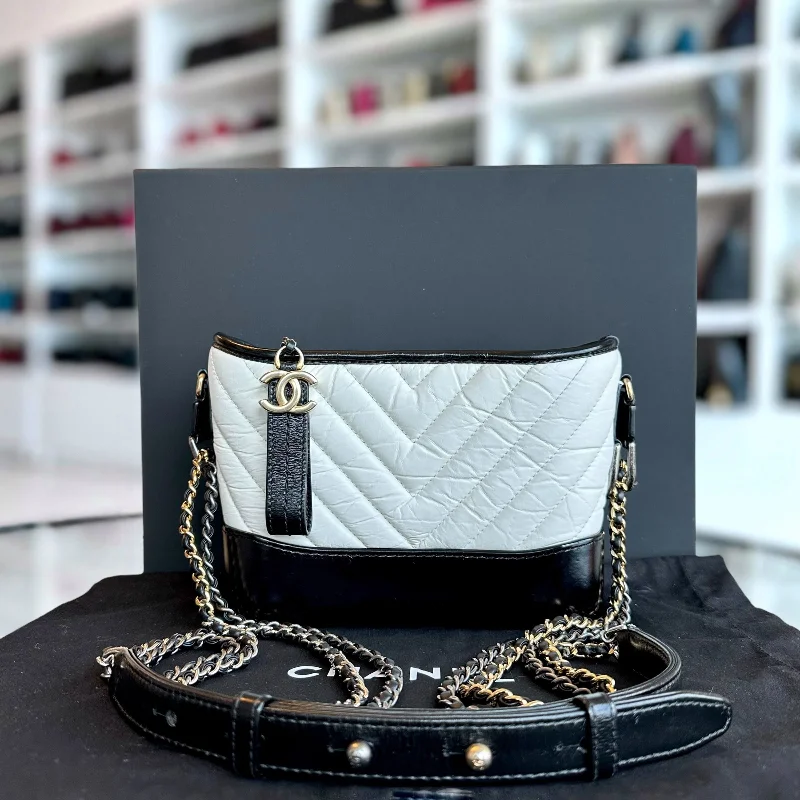 Chanel Luxury Handbag for High - End EventsGabrielle Small Hobo Chevron Calfskin White Black Two-Tone GHW No 27