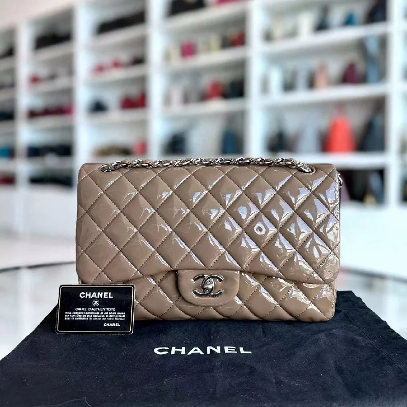 Chanel Limited Edition Handbag for CollectorsJumbo Classic Flap Quilted Patent Calfskin Leather Brown SHW No 15