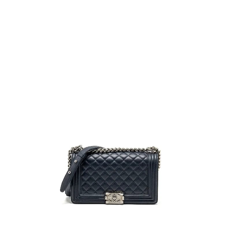 Chanel bags as wedding day accessoriesCHANEL Medium Boy Bag Calfskin Navy SHW